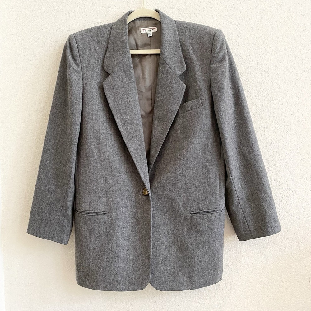 Talbots Blazer Jacket 100% Wool Size 10‎ Charcoal Gray Brass Buttons Lined